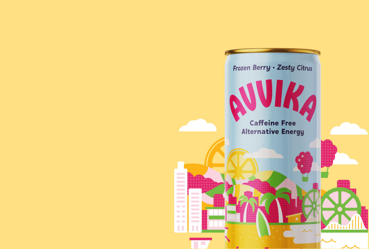 Can of Avvika Los Angeles with Los Angeles skyline Illustration in background.