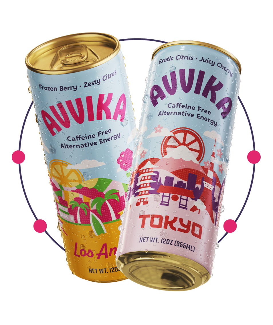 Cans of Avvika Los Angeles and Tokyo Floating